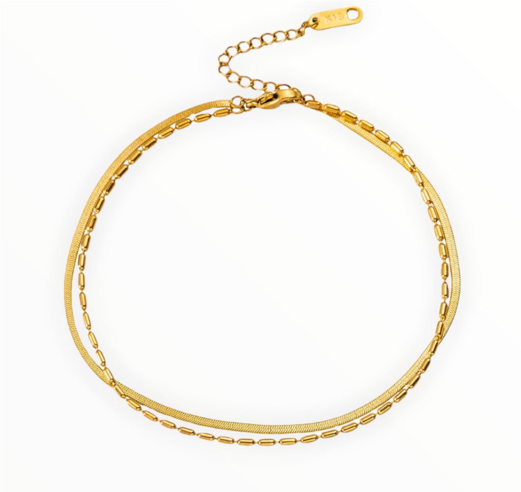 Double Layer Beaded Herringbone Anklet - Amore  Collection Jewelry